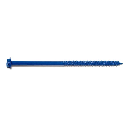 Midwest Fastener Masonry Screw, 3/16" Dia., Hex, 4 in L, Steel Blue Ruspert, 100 PK 09265